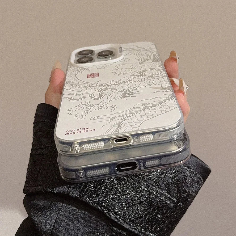 Funda de lujo para teléfono de dragón chino láser 🐉✨
