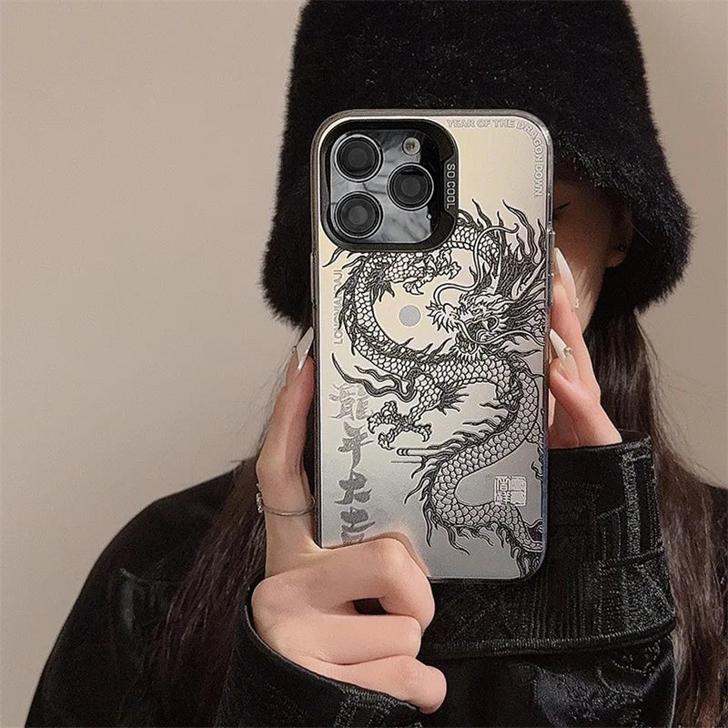 Funda de lujo para teléfono de dragón chino láser 🐉✨