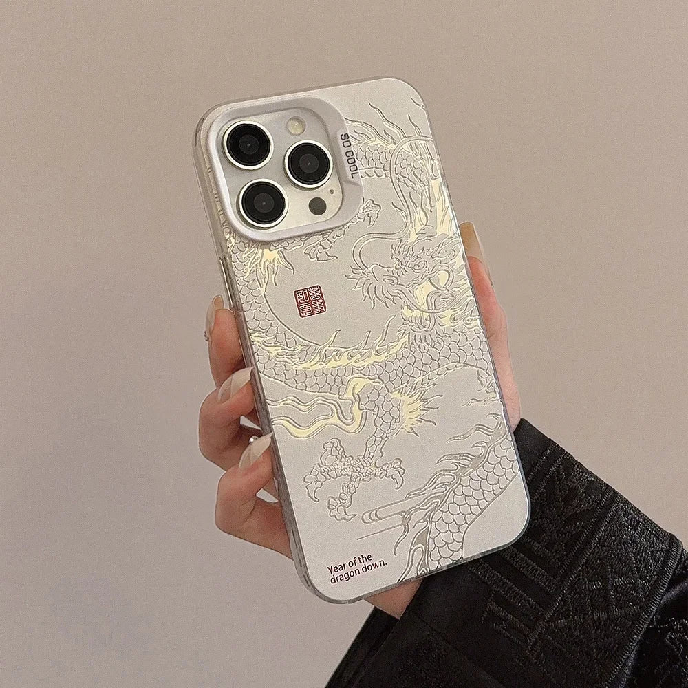 Funda de lujo para teléfono de dragón chino láser 🐉✨