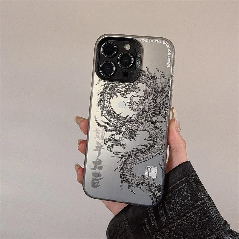 Funda de lujo para teléfono de dragón chino láser 🐉✨