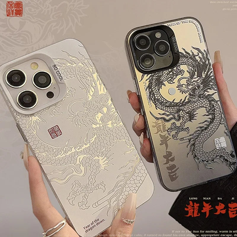Funda de lujo para teléfono de dragón chino láser 🐉✨