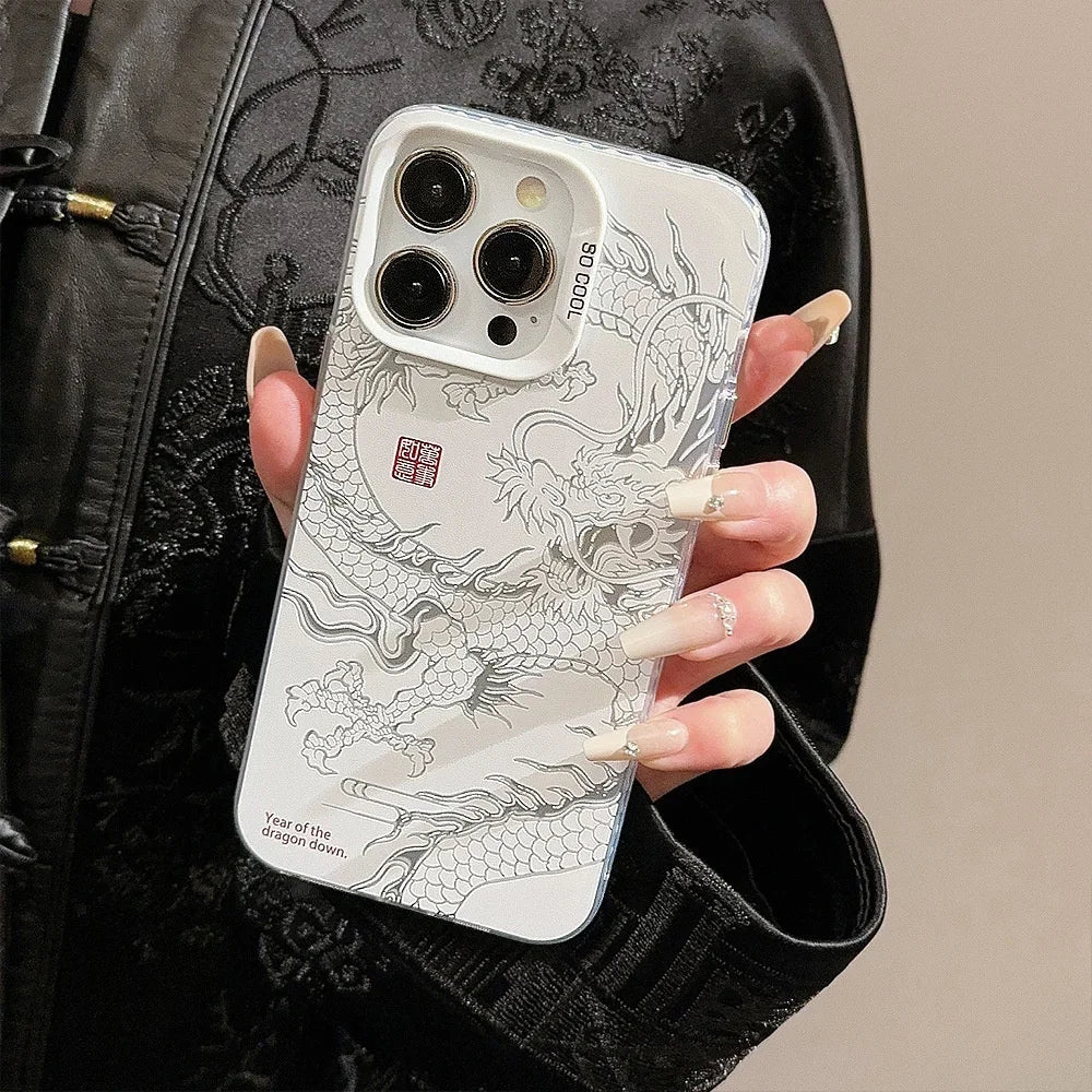 Funda de lujo para teléfono de dragón chino láser 🐉✨