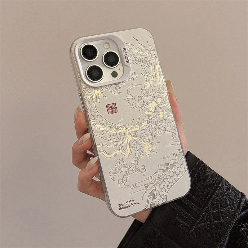 Funda de lujo para teléfono de dragón chino láser 🐉✨