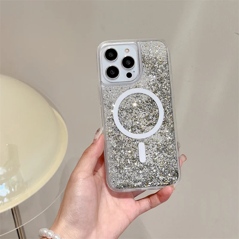 Funda Para Teléfono Con Purpurina MagSafe De Arenas Brillantes ✨