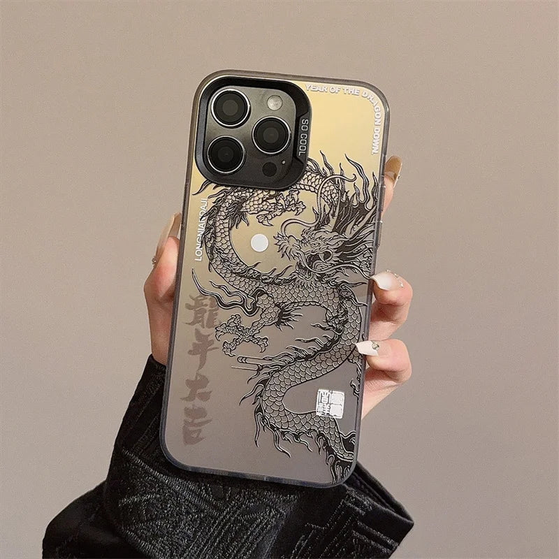 Funda de lujo para teléfono de dragón chino láser 🐉✨