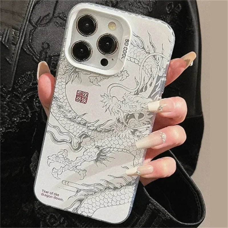Funda de lujo para teléfono de dragón chino láser 🐉✨
