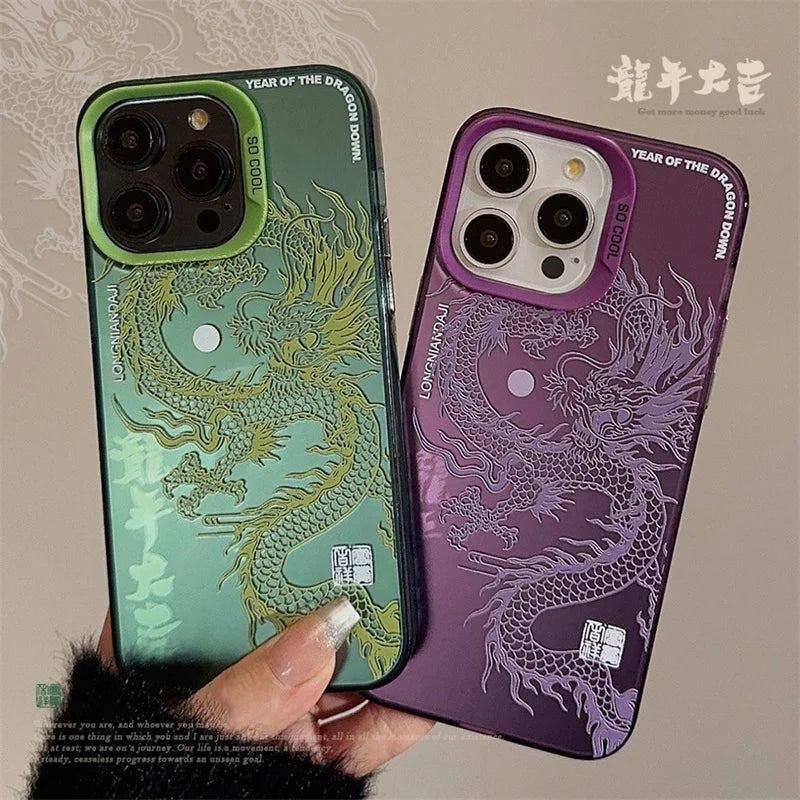 Funda de lujo para teléfono de dragón chino láser 🐉✨