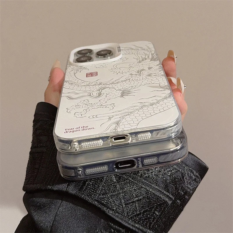 Funda de lujo para teléfono de dragón chino láser 🐉✨