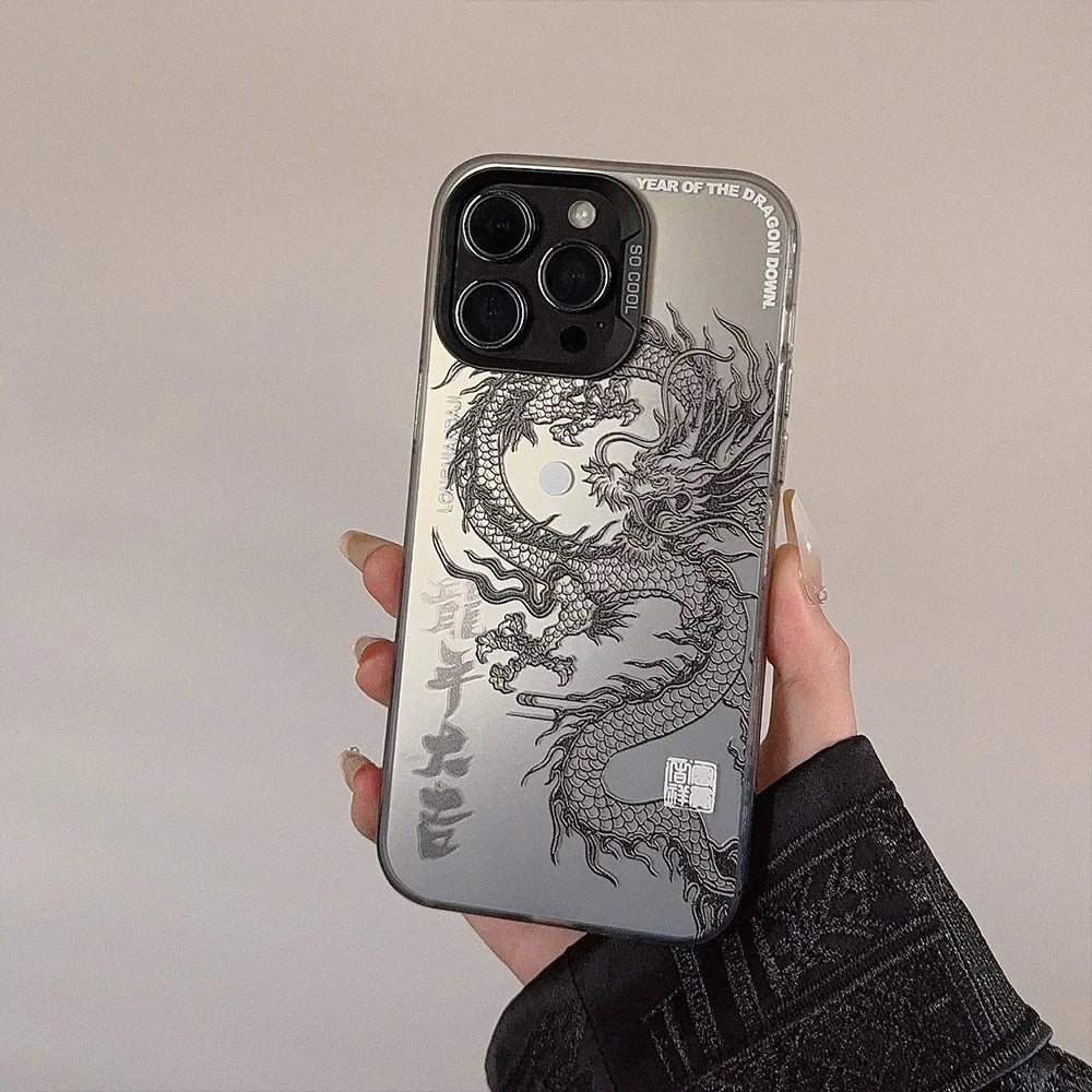 Funda de lujo para teléfono de dragón chino láser 🐉✨