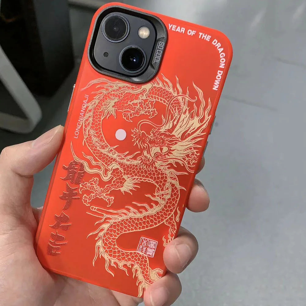 Funda de lujo para teléfono de dragón chino láser 🐉✨