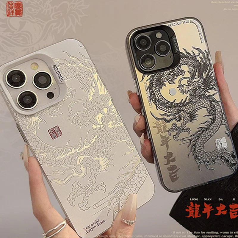 Funda de lujo para teléfono de dragón chino láser 🐉✨