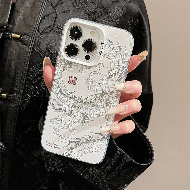 Funda de lujo para teléfono de dragón chino láser 🐉✨