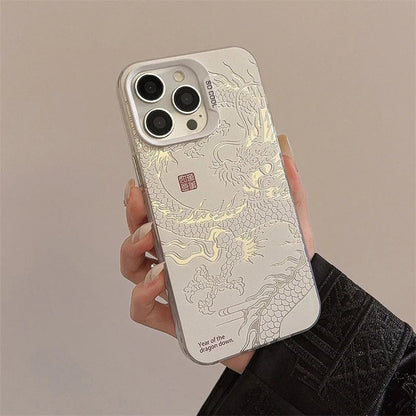 Funda de lujo para teléfono de dragón chino láser 🐉✨