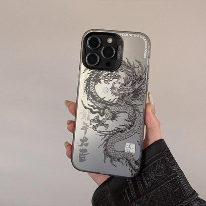 Funda de lujo para teléfono de dragón chino láser 🐉✨